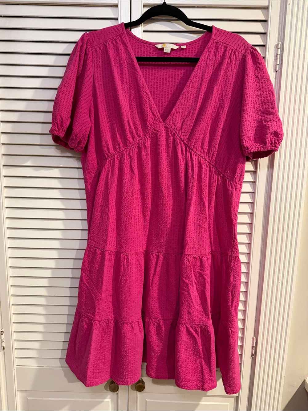Boden Hot Pink Textured V-Neck Midi Dress